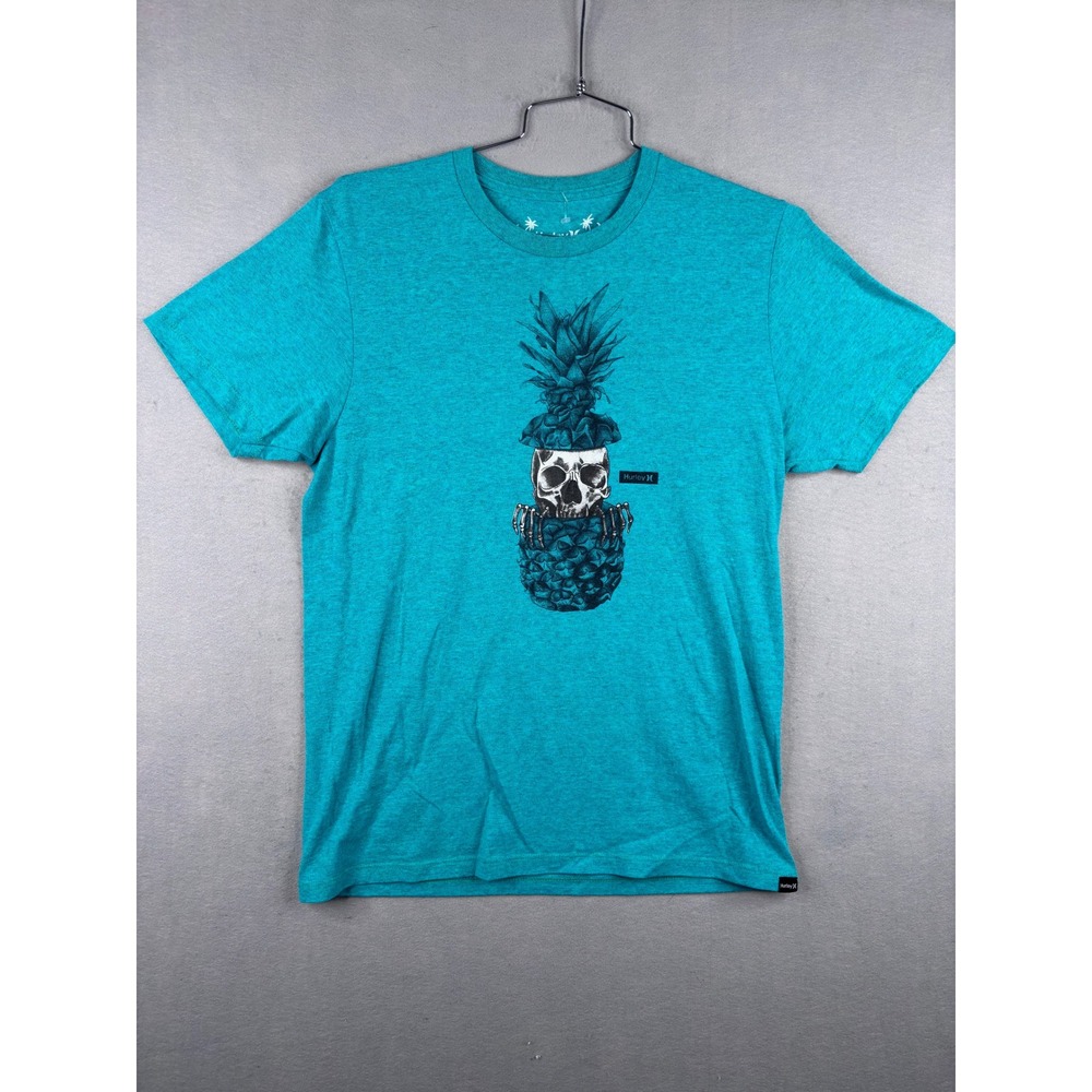Hurley Mens Graphic Tee Turquoise Blue Pineapple Skull Shirt Medium